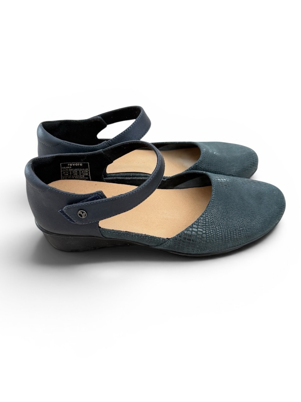 NWOB Revere Osaka Mary Jane’s Navy Lizard Sapphire Blue Leather Size 8